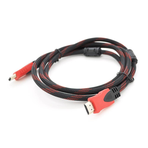 Кабель Merlion HDMI-HDMI 15m, v1.4, OD-7.4mm, 2 фільтра, обплетення, круглий Black / RED, коннектор RED / Black, (Пакет) Q35