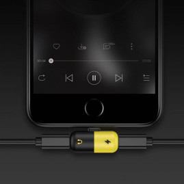 Перехідник 2 в 1Lighting(M) => 2 x Lighting(F), Black/Yellow, Box