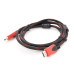 Кабель Merlion HDMI-HDMI 1,5m, v1.4, OD-7.4mm, 2 фільтра, обплетення, круглий Black / RED, коннектор RED / Black, (Пакет) Q200