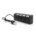 Хаб USB 2.0 4 порти з перемикачами на кожен порт, Black, 480Mbts High Speed, підтримка до 0,5ТВ, живлення від USB, Blister Q100