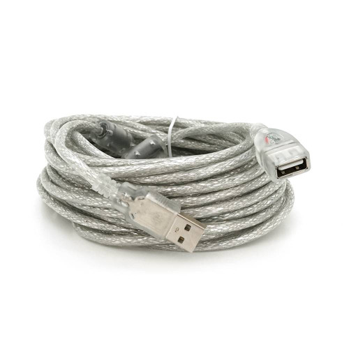 Подовжувач USB 2.0 AM/AF, 10.0m, 2 ферити, прозорий білий Q70