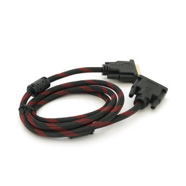 Кабель Merlion Dvi-Dvi 1.5m, 2 ферита, обплетення, Black / Red, 24 / 24pin, (Пакет) Q150