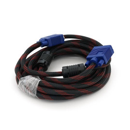 Кабель Merlion VGA 3 + 4, 5.0m, male to male (тато-тато), OD-8.2mm, 2 фериту, обплетення, круглий Black / Red, коннектор Blue, кульок