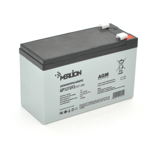 Акумуляторна батарея MERLION AGM GP1272F2 12 V 7,2 Ah (150 x 65 x 95 (100)) 2,0 кг Black/White Q10