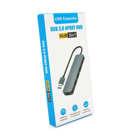 Хаб USB 3.0 алюмінієвий, 4 порту, 20 см, заряд до 900mAh, підтримка до 2TB, Пакет