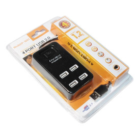 Хаб USB 2.0 4 порти, Black, 480Mbts живлення від USB, з вимикачем, Blister Q100