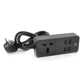 Мережевий фільтр ТВ-Т06, 1 розетка + 4 USB, 2 м, перетин 3х0,75мм, 2500W, Black, Box