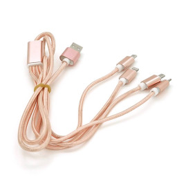 Кабель USB 2.0 DATA CABLE 2Lightning/2microUSB, 1.0м, круглий, Pink, Box