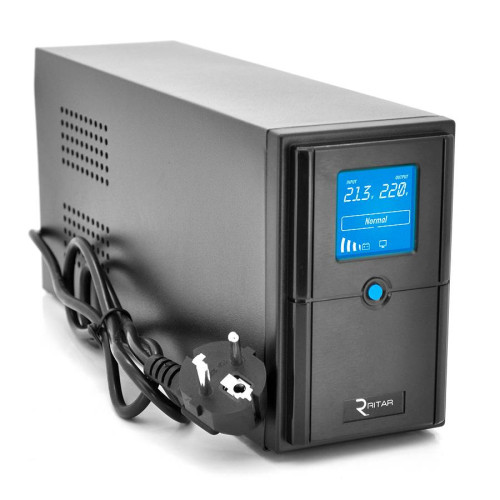 ДБЖ Ritar E-RTM1000 (600W) ELF-D, LCD, AVR, 3st, 3xSCHUKO socket, 2x12V7Ah, metal Case. Q2 (405*195*285)10 кг (340*120*190)