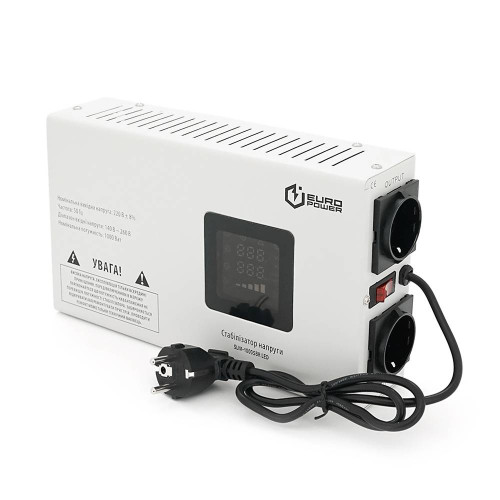 Стабілізатор напруги релейний настінного монтажу Europower SLIM-1000SBR LED, 1000VA 700W, 140-270Vac, SHUKO 2, Q1