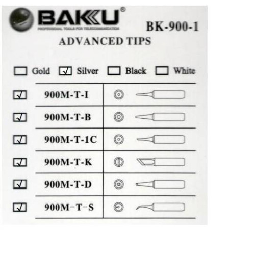 Жало для паяльника BAKKU BK-900M-T-D,silver, 4*6,3mm, мідь, гальванічне покриття, висока теплопровідність, швидке нагрівання, середній конус