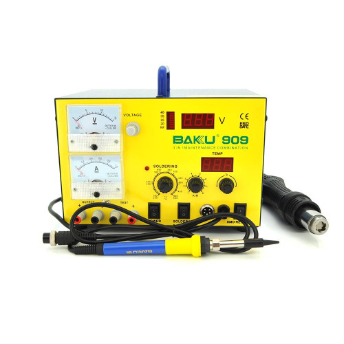 Паяльна станція BAKKU BK-909 цифрова індикація, паяльник + фен, звнутр. БЖ 0-15В 1А (320*298*238) 4,8 кг