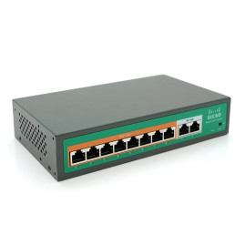 Комутатор POE SICSO 48V з 8 портами POE 100Мбіт + 2 порт Ethernet (UP-Link) 100Мбіт, з посил. сигн. до 250м, корпус-метал, Silver, БП вбудований, Q30