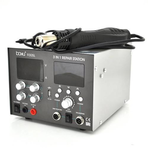 Паяльна станція BAKKU BA-9305L цифрова індикація, фен, паяльник, БЖ DC 0-30В, 5A (335*300*235) 4,91 кг