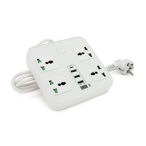 Мережевий фільтр ТВ-Т90, 4 розетки + 3 USB, 2 м, перетин 3х0, 75мм, 3000W, White, Box