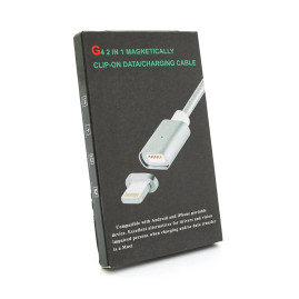 Магнітний кабель USB 2.0/Lighting, 1m, 2А, індикатор заряду, тканинне обплетення, знімач, Silver, Blister ( під наконечник 1938 )
