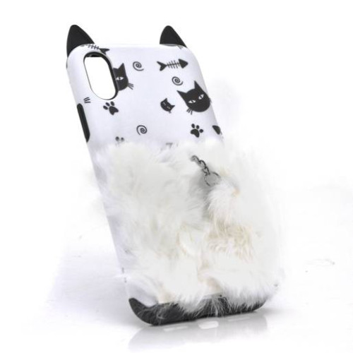 Накладка Кіт пухнастий хвіст (смарт кільце) iPhone 7/8 white