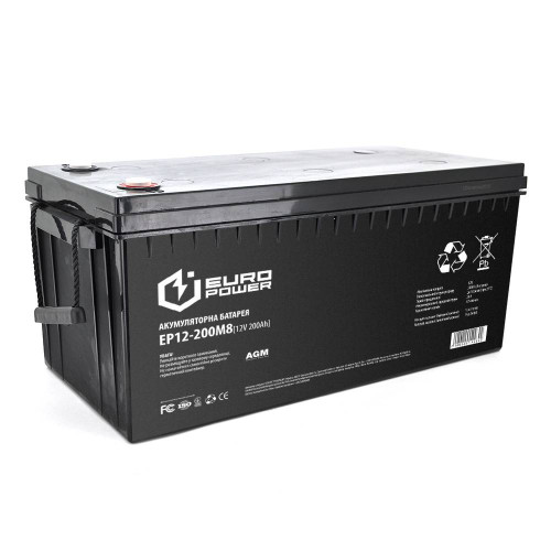 Акумуляторна батарея EUROPOWER AGM EP12-200M8 12V 200Ah (522 x 240 x 219) Black Q1/18