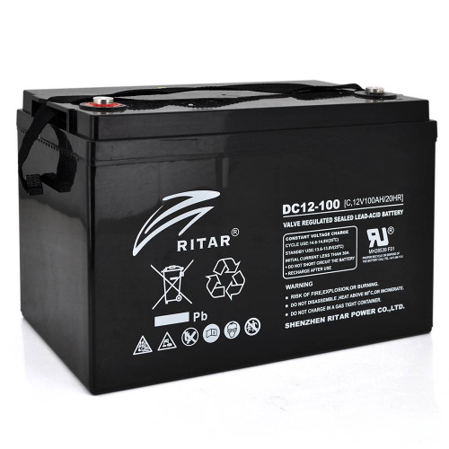 Акумуляторна батарея CARBON RITAR DC12-100C, Black Case, 12V 100.0Ah, 2000-5000 циклів, до 15 років термін служби (355*250*260) Q1