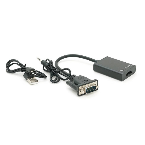 Конвертер VGA to HDTV Adapter + Audio, Black, Full HD 1080P, Blister