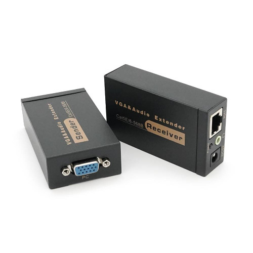 Активний подовжувач VGA сигналу до 100m по витій парі Cat5e / 6e, 1080P, Black, BOX