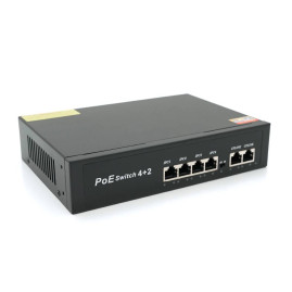 Комутатор POE 48V з 4 портами POE 100Мбіт + 2 порт Ethernet (UP-Link) 100Мбіт, корпус - метал, Black, БП вбудований, Q20