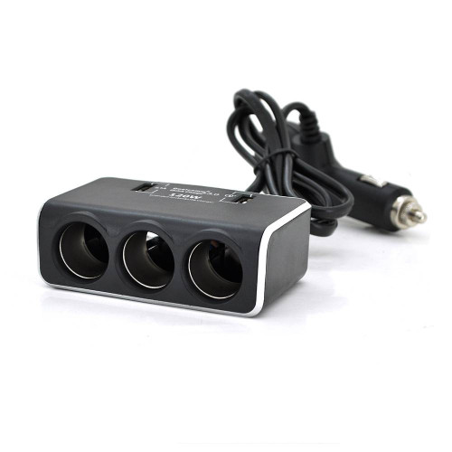 АЗП розгалужувач + вольтметр Olesson 1639, 12V-3 * 12V + 2 * USB, Black, Blister