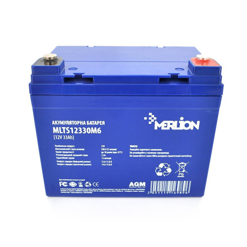 Акумуляторна батарея MERLION FOR TESLA AGM MLTS12330M6 12 V 33 Ah (195 x 130 x 155 (165)), 11.8 kg Blue Q1