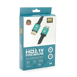 Кабель Merlion HDMI-HDMI 8K Ultra HD (7680x4320P), 3.0m, v2,1, круглий Black, коннектор Blue, Blister-box, Q80