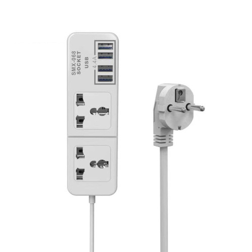 Мережевий подовжувач Senmaxu SMX-068, 2 Universal Socket + 4 USB, 1,5м, Black, Box