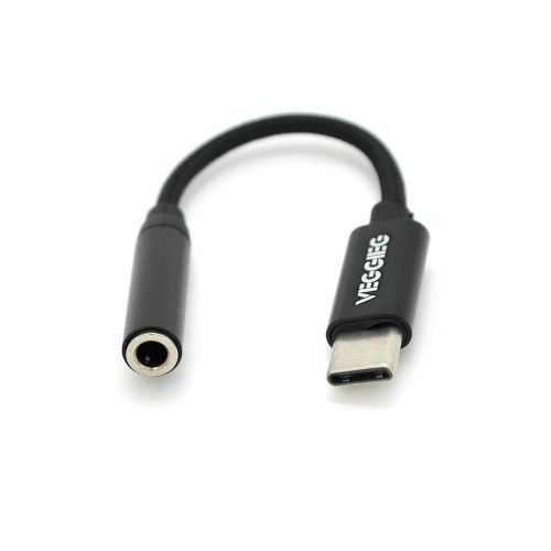 Перехідник VEGGIEG TC-201 Type-C(M) => Jack 3.5mm(F), 5см, Black, Пакет