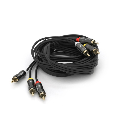 Кабель VEGGIEG AV303 Audio-Video 3хRCA (тато) => 3хRCA (тато), GOLD connector,круглий, Black, 3,0 м, Пакет