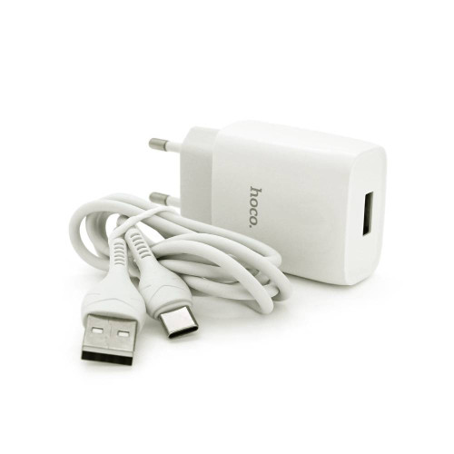 Набір СЗУ 110-240V HOCO C72A+ кабель Type-C, 1xUSB, 2.4A, кабель 1м, White, Blister