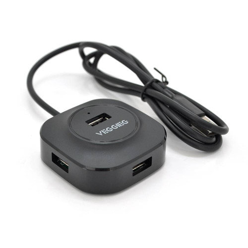 Хаб VEGGIEG V-U2409 USB 2.0 4 порта, 480Mbts, живлення від USB, Black, 1,5m, Box