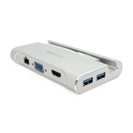 Хаб-конвертор VEGGIEG TC07-S Type-C (тато) на Type-C (мама) + USB3.0 * 3 (мама) + HDMI (мама) + RJ45, 10см, Silver, Box