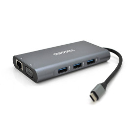 Хаб-конвертор VEGGIEG TC10-U Type-C (тато) на Type-C (мама) + USB3.0 * 3 (мама) + HDMI (мама) + VGA (мама) + SD / TF + RJ45, 10 см, Silver, Box