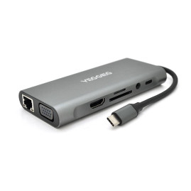 Хаб-конвертор VEGGIEG TC11-S Type-C (тато) на Type-C(мама) + USB3.0*3(мама) + HDMI(мама) + jack3.5(мама) + SD/TF + RJ45, 10 см, Silver, Box