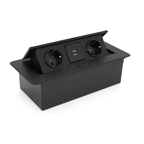 Розетка для підлоги висувна із заземленням J29L, дві розетки + 2 * USB, Input: AC 100-250V 16A, Black