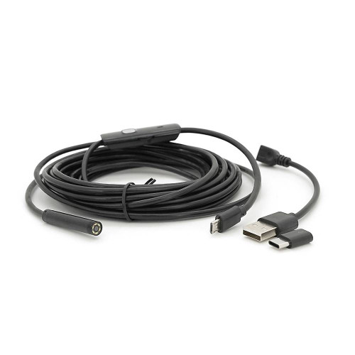 Універсальний ендоскоп 3в1 (USB/MicroUSB/Type-C) для смартфона/ПК, камера 5.5мм, м'який кабель 5м, з LED-підсвічуванням, IP67