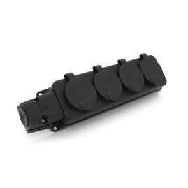 Колодка PiPo PP / SP-4/44 / 16B, 16А, 220-240В, IP44, з заглушкою, із заземленням 4 гнізда, каучук, чорний, Q10