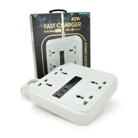 Мережевий фільтр TB-Т18, 4 розетки + 2 USB + PD, 2 м, перетин 3х0,75мм, 3000W, White, Box