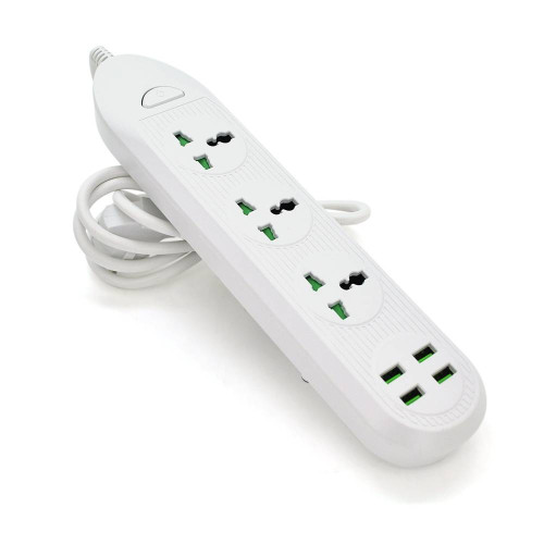 Мережевий фільтр ТВ-Т16mini, 3 розетки + 4 USB, 2 м, перетин 3х0, 75мм, 3000W, White, Box