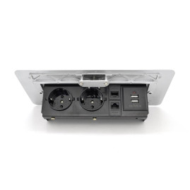 Розетка для підлоги висувна із заземленням J29L, дві розетки + 2 * USB + 2* RJ45, Input: AC 100-250V 16A, Silver