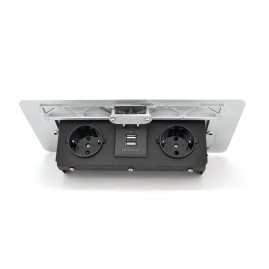 Розетка для підлоги висувна із заземленням J29L, дві розетки + 2 * USB, Input: AC 100-250V 16A, Silver