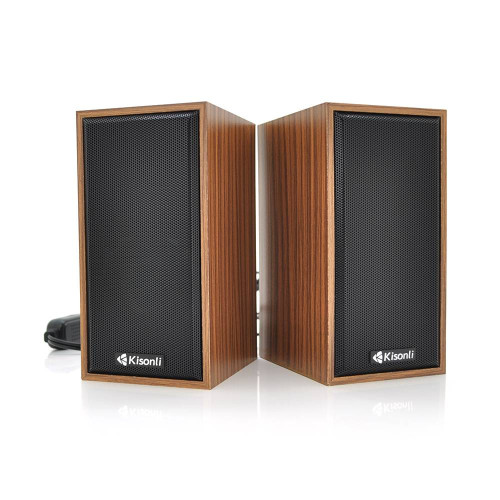 Колонки 2.0 Kisonli T-002Aдля ПК і ноутбука, USB + 3.5mm, 2x3W, 20Hz- 20KHz, Brown, BOX, Q30