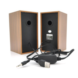 Колонки 2.0 Kisonli T-002Aдля ПК і ноутбука, USB + 3.5mm, 2x3W, 20Hz- 20KHz, Brown, BOX, Q30