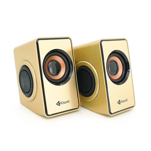 Колонки 2.0 Kisonli T-007для ПК і ноутбука, USB + 3.5mm, 2x3W, 20Hz- 20KHz, Gold, BOX, Q40