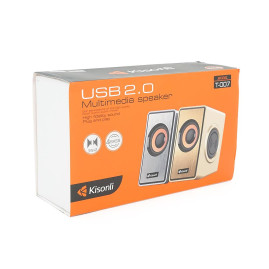 Колонки 2.0 Kisonli T-007для ПК і ноутбука, USB + 3.5mm, 2x3W, 20Hz- 20KHz, Gold, BOX, Q40