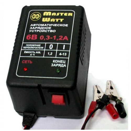 Автоматичне ЗУ для акумулятора 6V (1,3-13Ah) (MF,WET,AGM,GEL,NICD,NIMH), 180-240V, Ток заряду 0.3-1.2A, крокодили в комплекті