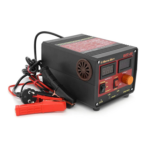 Пуско-зарядне ЗУ БОТ-60 для акумуляторів 12/24V (12-900Ah) (MF, WET, AGM, GEL, CA/CA), 160-245V, Струм заряду 60/40А, крокодили в комплекті